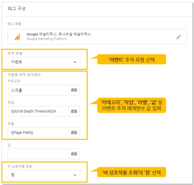 구글 태그관리자를 통해 스크롤 깊이 이벤트 설정하기 image
