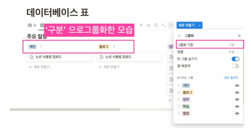 노션 사용법 6 : Notion 데이터베이스 보드 만들기(자료에 태그넣기와 진행상태 표시) image