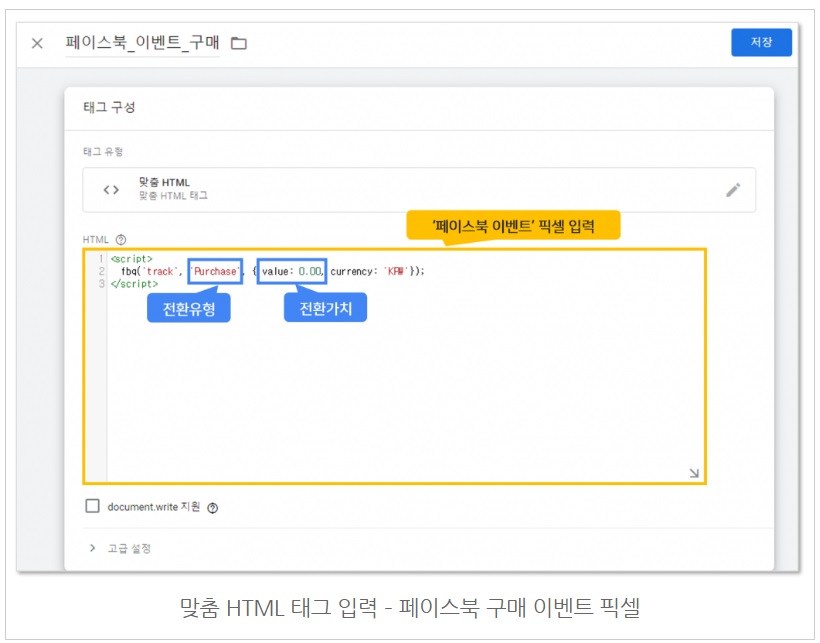구글 태그관리자를 통해 페이스북 기본/이벤트 픽셀 설치하기 image