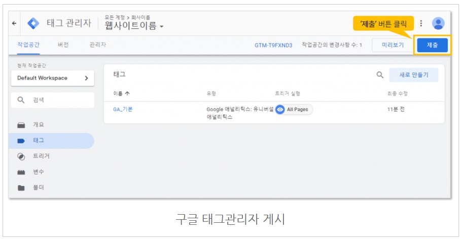 구글 태그관리자를 통해 GA 태그 설치하기 image