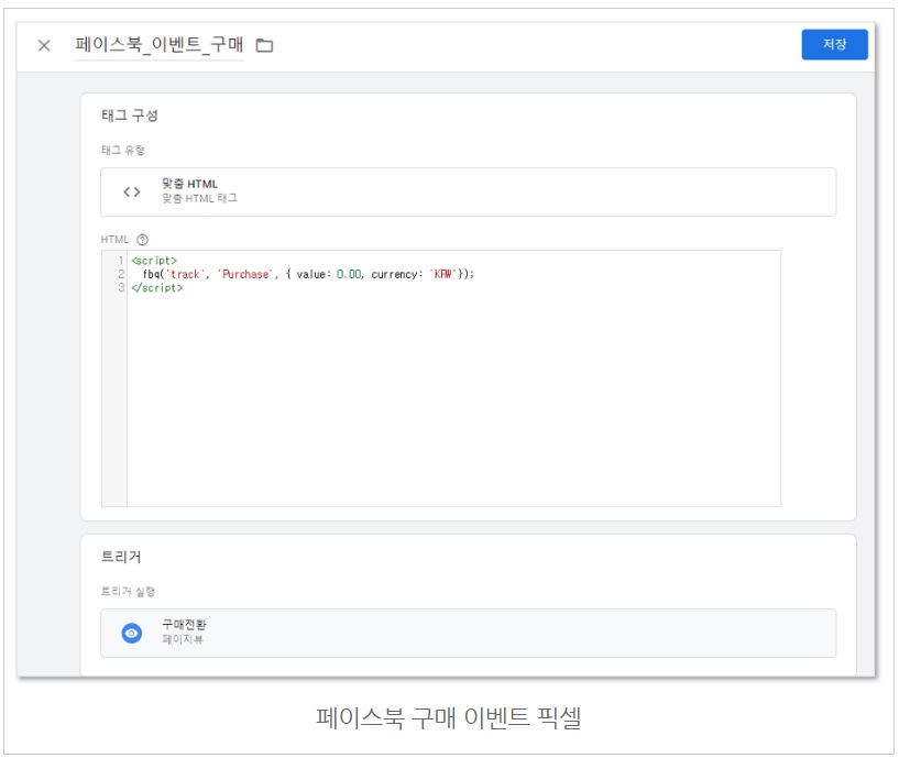 구글 태그관리자를 통해 페이스북 기본/이벤트 픽셀 설치하기 image
