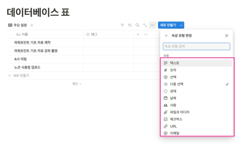 노션 사용법 5 : Notion 데이터베이스 표 만들기(날짜 속성으로 일정 관리) image