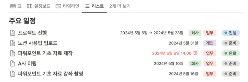 노션 사용법 5 : Notion 데이터베이스 표 만들기(날짜 속성으로 일정 관리) image