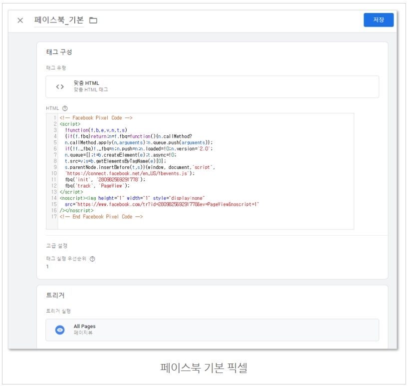 구글 태그관리자를 통해 페이스북 기본/이벤트 픽셀 설치하기 image