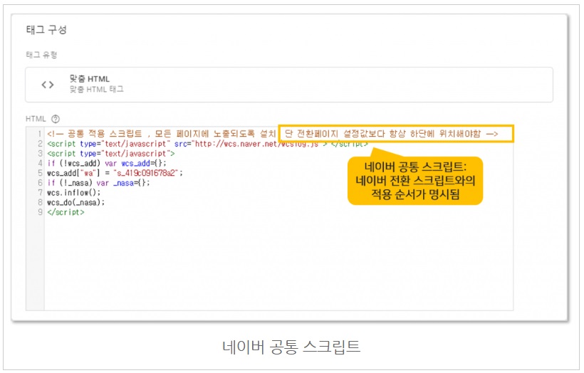 구글 태그관리자를 통해 네이버 공통/전환 스크립트 설치하기 image